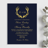 Monogram Gold Navy White Wedding Invitation Kaart