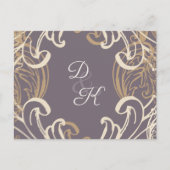 Monogram Gold Paarse rsvp Briefkaart (Voorkant)