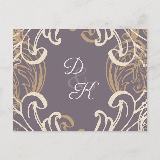 Monogram Gold Paarse  rsvp Briefkaart (Voorkant)