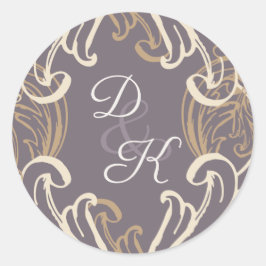 Monogram Gold Paarse  uitnodiging Ronde Sticker
