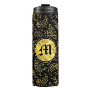 Monogram Gold Paisley Pattern op zwart Thermosbeker
