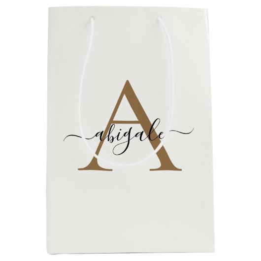 Monogram Gold Parel Wit | Minimalistisch Elegant Medium Cadeauzakje (Voorkant)