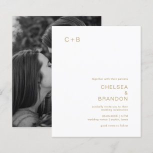 Monogram Gold Photo Budget Weduwen Uitnodiging