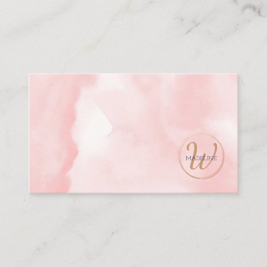 Monogram Gold Pink Waterverf Persoonlijk Visitekaartje (Voorkant)