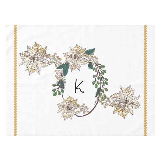 Monogram Gold Pointsettia Holiday Tablecloth Tafelkleed (Voorkant (Horizontaal))