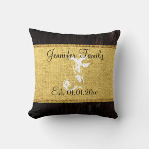 Monogram Gold Rustic Burlap Linen Wood Kijk Kussen