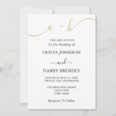 Monogram Gold Script White Wedding Invitation Kaart (Voorkant)