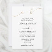 Monogram Gold Script White Wedding Invitation Kaart