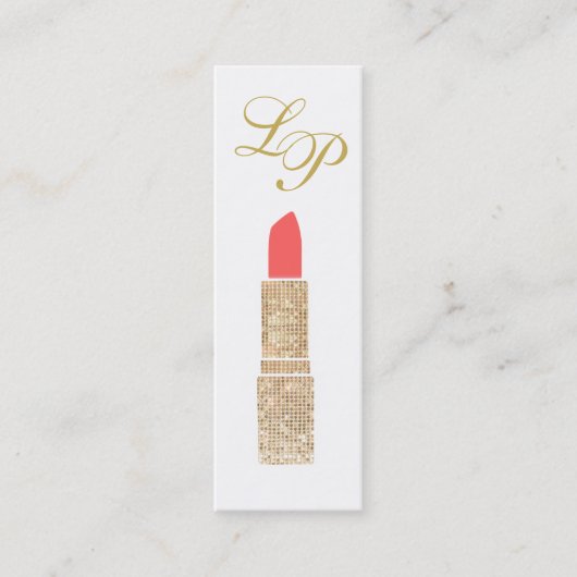 Monogram Gold Sequin Lipstick Makeup Artist Mini Visitekaartje (Voorkant)