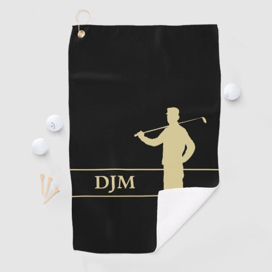 Monogram Gold Silhouette Golfer Golfhanddoek (Insitu)