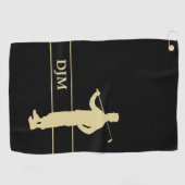 Monogram Gold Silhouette Golfer Golfhanddoek (Horizontaal)