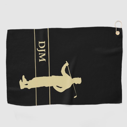 Monogram Gold Silhouette Golfer Golfhanddoek (Horizontaal)