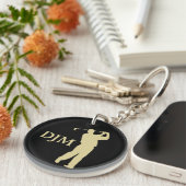 Monogram Gold Silhouette Golfer Sleutelhanger (Voorkant Rechts)