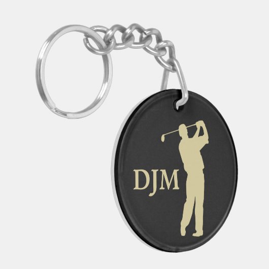 Monogram Gold Silhouette Golfer Sleutelhanger (Voorkant Links)