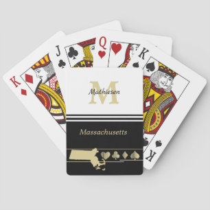Monogram Gold Silhouette Massachusetts Pokerkaarten