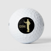 Monogram Gold Silhouette Old Time Golfer Golfballen (Voorkant)