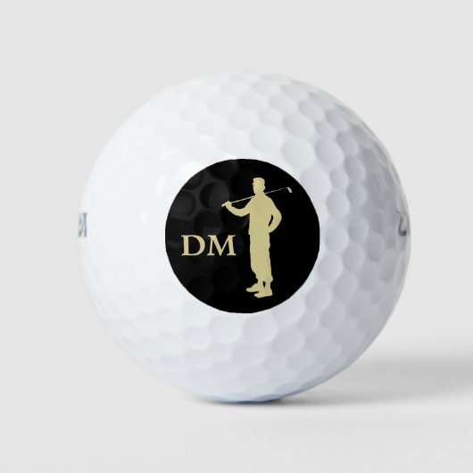 Monogram Gold Silhouette Old Time Golfer Golfballen (Voorkant)