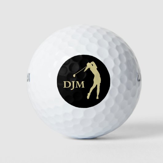 Monogram Gold Silhouette Vrouw Golfer Golfballen (Voorkant)