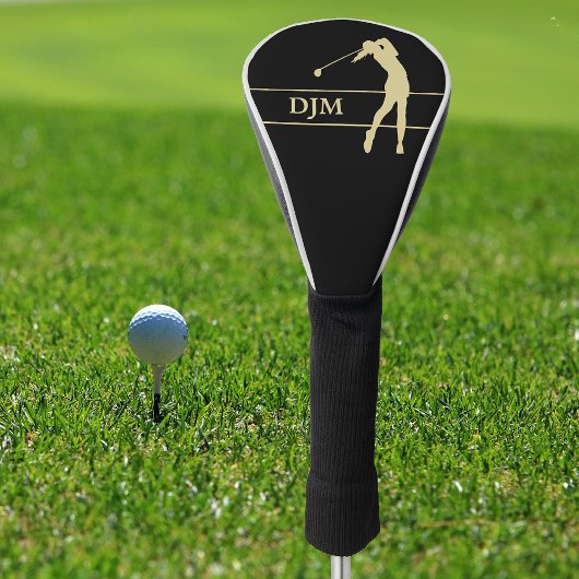 Monogram Gold Silhouette Vrouw Golfer Golfheadcover