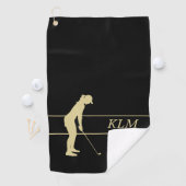 Monogram Gold Silhouette Woman Golfer Golfhanddoek (Insitu)
