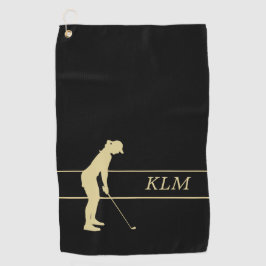 Monogram Gold Silhouette Woman Golfer Golfhanddoek