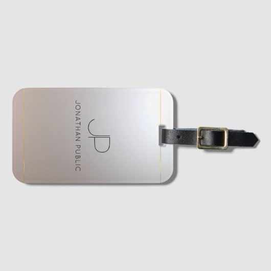 Monogram Gold Silver Kijk uit Elegant Modern Bagagelabel (Voorkant (horizontaal))