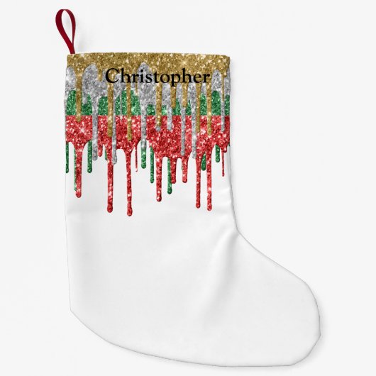 Monogram Gold Silver Red Green Glitter Drivers Kleine Kerstsok (Voorkant)