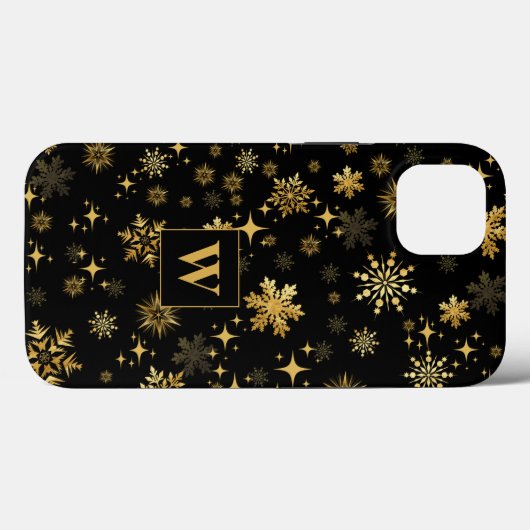Monogram Gold Snowflakes en sterren Case-Mate iPhone Case (Achterkant (horizontaal))