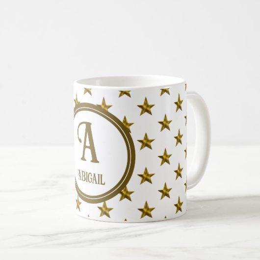 Monogram Gold Star Pattern Persoonlijk Initiaal Koffiemok (Voorkant rechts)