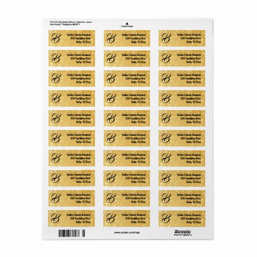 Monogram Gold Stars Label (Full Sheet)