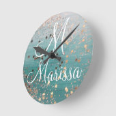 Monogram Gold Stars op Blauwgroen               Vierkante Klok (Hoek)