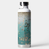 Monogram Gold Stars op Blauwgroen Waterfles (Rechts)