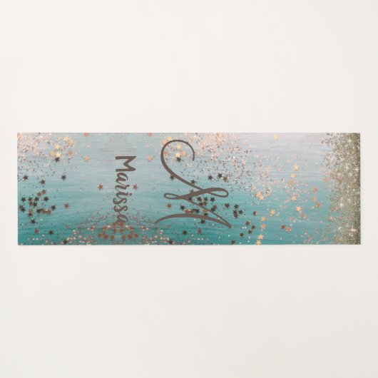Monogram Gold Stars op Blauwgroen Yogamat (Achterkant (horizontaal))