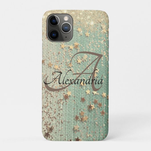 Monogram Gold Stars op Zee Green Case-Mate iPhone Case (Achterkant)