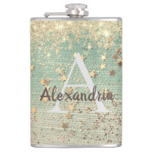 Monogram Gold Stars op Zee Green Flask