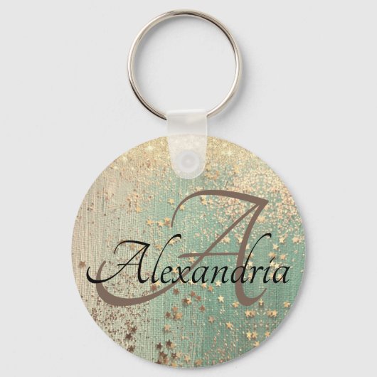 Monogram Gold Stars op Zee Green Sleutelhanger (Voorkant)