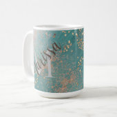 Monogram Gold Stars over Blauwgroen koffie-Mok Koffiemok (Voorkant links)