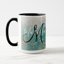 Monogram Gold Stars over Blauwgroen koffie-Mok Mok