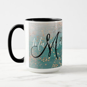 Monogram Gold Stars over Blauwgroen koffie-Mok Mok