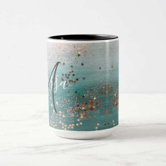 Monogram Gold Stars over Blauwgroen koffie-Mok Mok (Midden)
