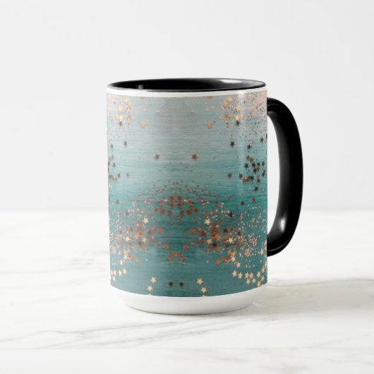 Monogram Gold Stars over Blauwgroen koffie-Mok Mok (Voorkant rechts)