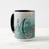 Monogram Gold Stars over Blauwgroen koffie-Mok Mok (Voorkant links)