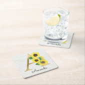 Monogram Gold Sunflower Girly Floral Initiaal A Kartonnen Onderzetters (Insitu)