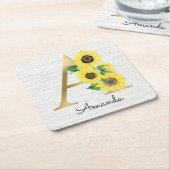 Monogram Gold Sunflower Girly Floral Initiaal A Kartonnen Onderzetters (Schuin)