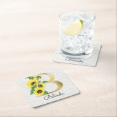 Monogram Gold Sunflower Girly Floral Initiaal B Kartonnen Onderzetters (Insitu)