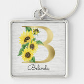 Monogram Gold Sunflower Girly Floral Initiaal B Sleutelhanger (Voorkant)