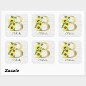 Monogram Gold Sunflower Girly Floral Initiaal B Vierkante Sticker (Vel)