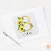 Monogram Gold Sunflower Girly Floral Initiaal B Vierkante Sticker (Envelop)