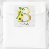 Monogram Gold Sunflower Girly Floral Initiaal B Vierkante Sticker (Tas)