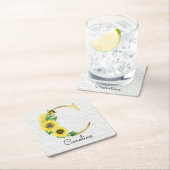 Monogram Gold Sunflower Girly Floral Initiaal C Kartonnen Onderzetters (Insitu)